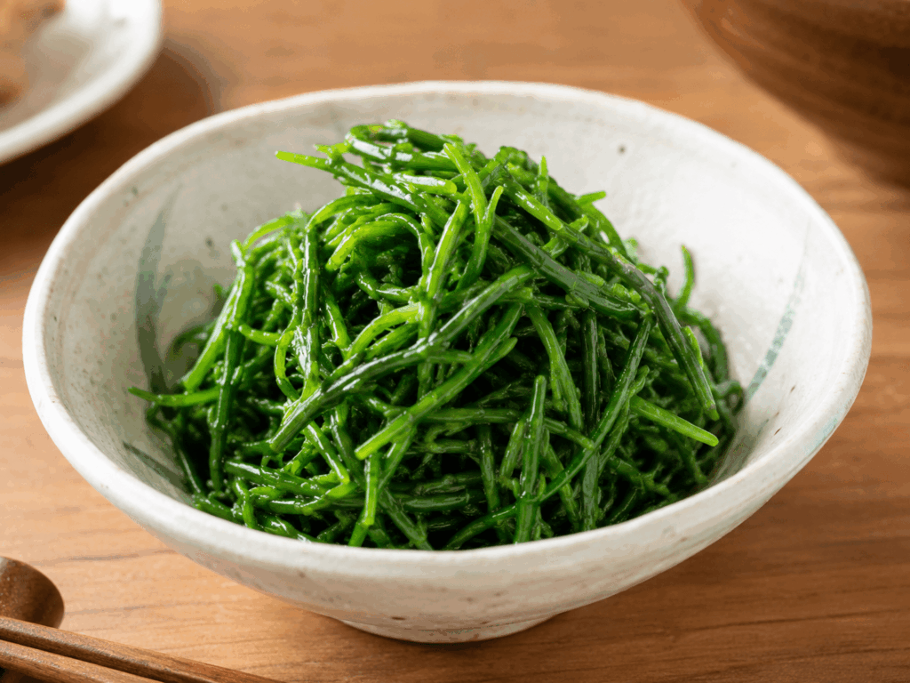 和食の定番。「おかひじきのからし醤油おひたし」